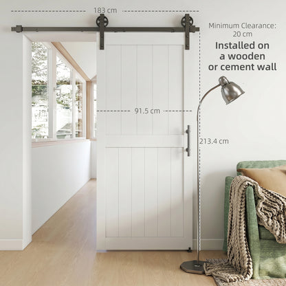 183cm Sliding Barn Door Kit, Sliding Door with Track, Hardware, Upgraded Rollers and Floor Guide, Handle, White