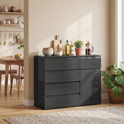 Modern Chest Of Drawers, 5 Drawer Dresser with Adjustable Shelf, Soft-Close Door, Black