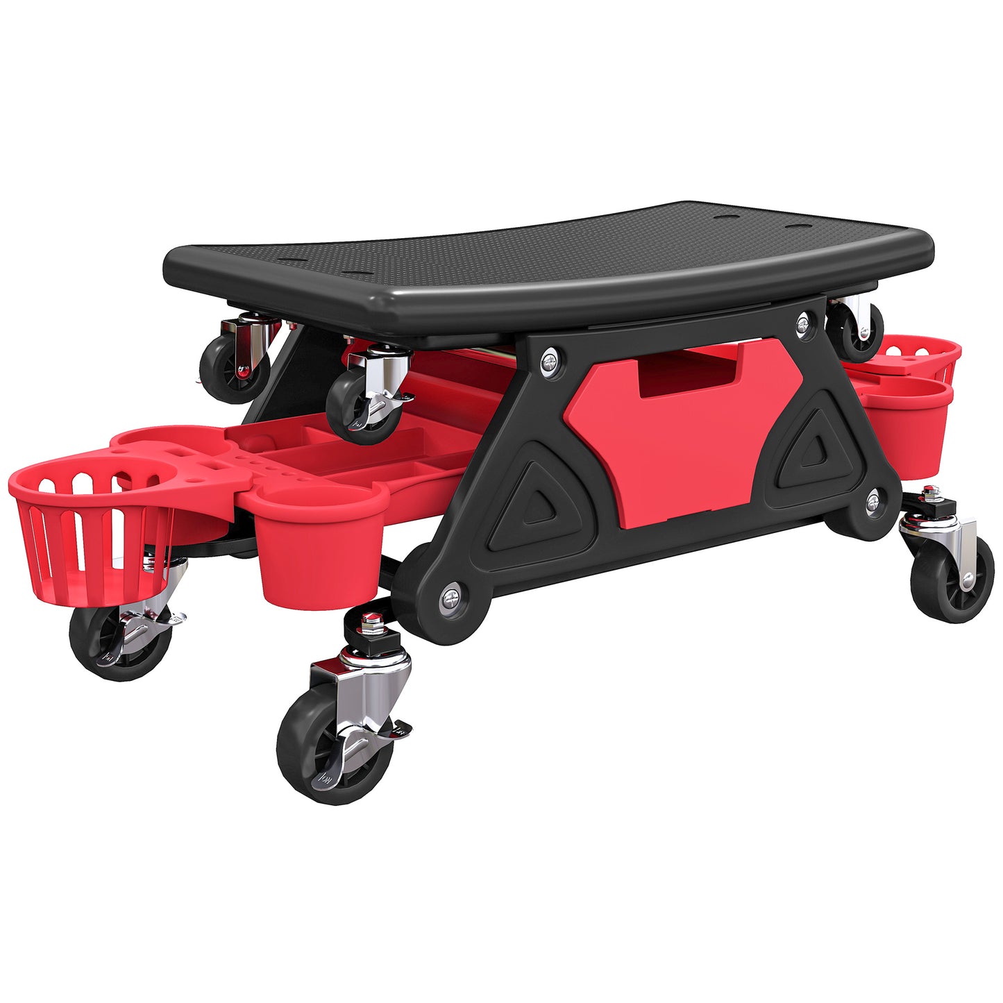 Rolling Mechanic Stool, 135kg Capacity Workshop Stool with 360° Swivel Wheels, Roller Creeper Seat with Slide Out Tool Trays
