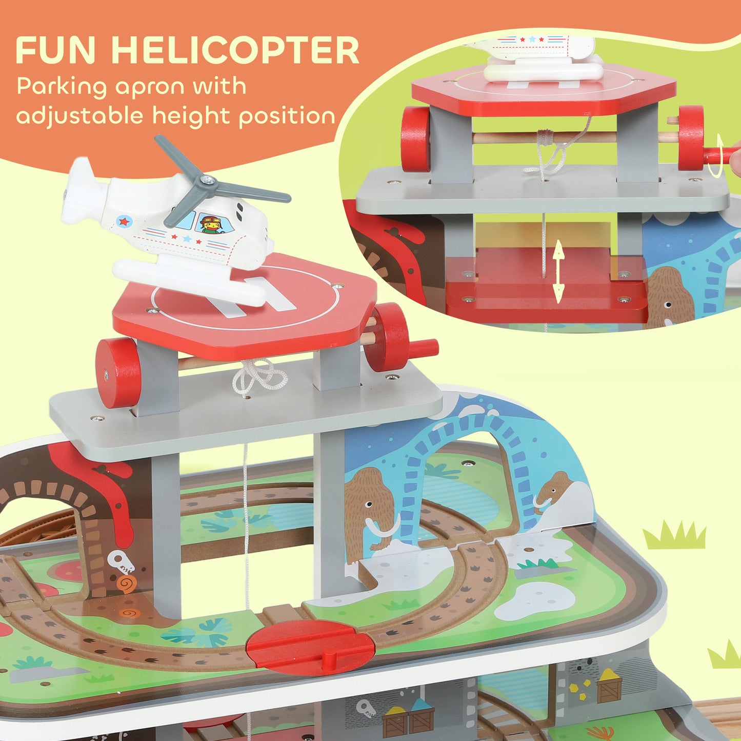 79 Piece Wooden Train Set, Kids Train Track Mine Themed with Crane, Helicopter