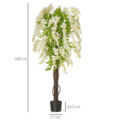 Artificial Plant White Wisteria Tree Faux Decorative Plant in Nursery Pot for Indoor Decor, 160cm