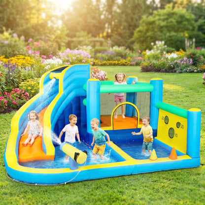 8 in 1 Bouncy Castle for Kids, Inflatable Bounce House with Slide, Pool (Ball Pit), Water Cannon for Indoor Outdoor