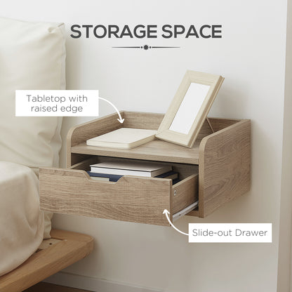 Floating Nightstands Set of 2, Wall Mounted Bedside Table with Drawer for Bedroom, Natural