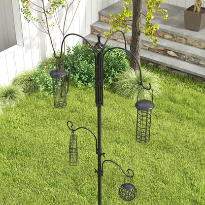 Bird Feeding Station Kit, Wild Bird Feeder Pole with 6 Hooks, 4 Hanging Feeders for Peanuts, Seed, Fat Balls, for Garden