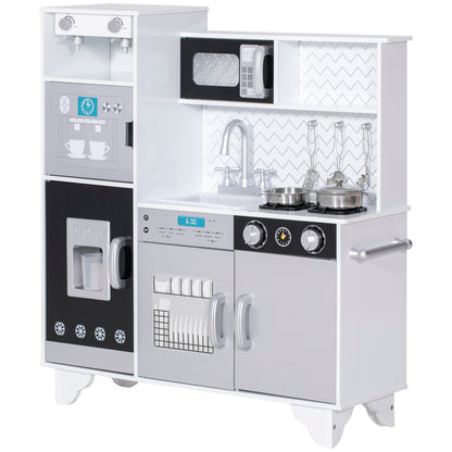 Kids Play Kitchen with Sound, Ice/Coffee Maker, Utensils, Microwave, Stainless Steel Utensils, for 3-6 Years