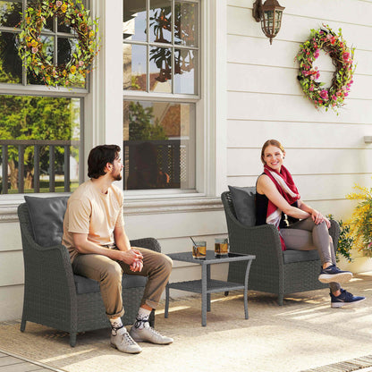 Rattan Garden Chairs Set of 2, Outdoor Rattan Chairs with Cushions, Armrests and High Back