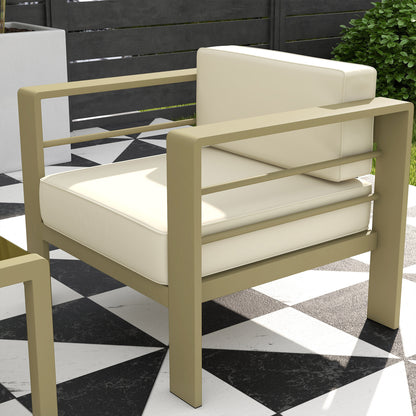 5-Piece Garden Corner Sofa Set with Cushions, 6 Seater Aluminium Garden Furniture Set with Glass Top Coffee Table