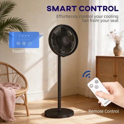 40 cm Standing Fan, Cooling Floor Fan with 80° Oscillating, Adjustable Tilt and Height, 4 Speed, Remote Control, Black