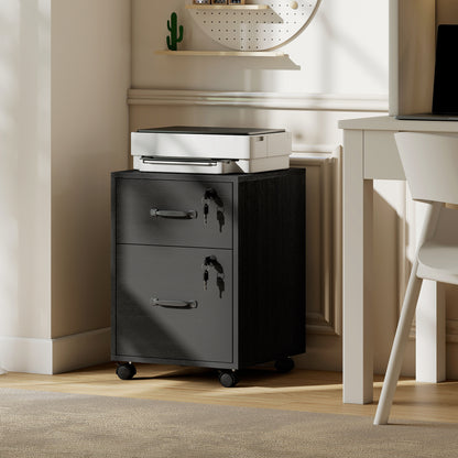 Rolling File Cabinet with 2 Drawers, Mobile Filing Cabinet with Hanging File Folder for Letter Sized Documents, Black