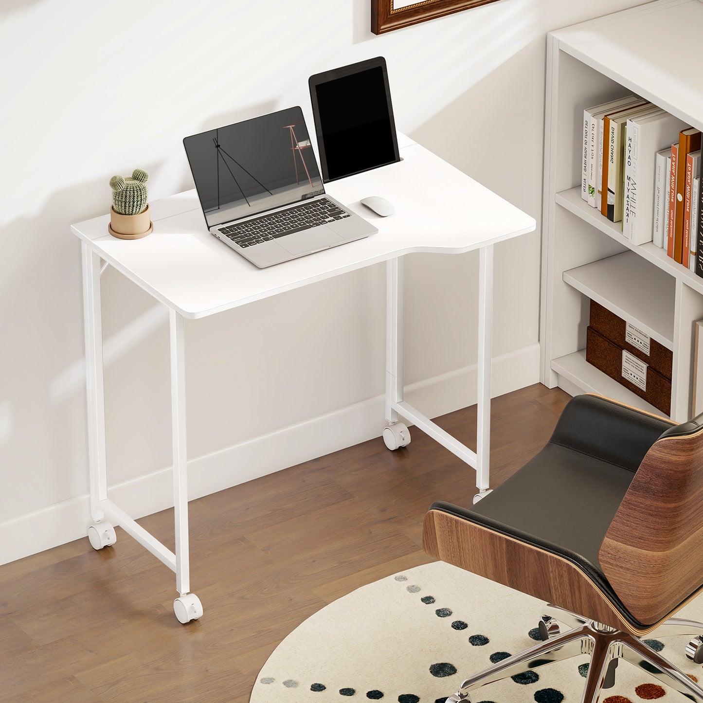 Small Folding Desk, with Wheels - White Wood-Effect