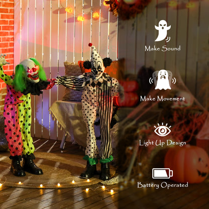 Life Size Stackable Halloween Animated Clown with Red Light Up Eyes, Sound Activated Scary Halloween Decorations