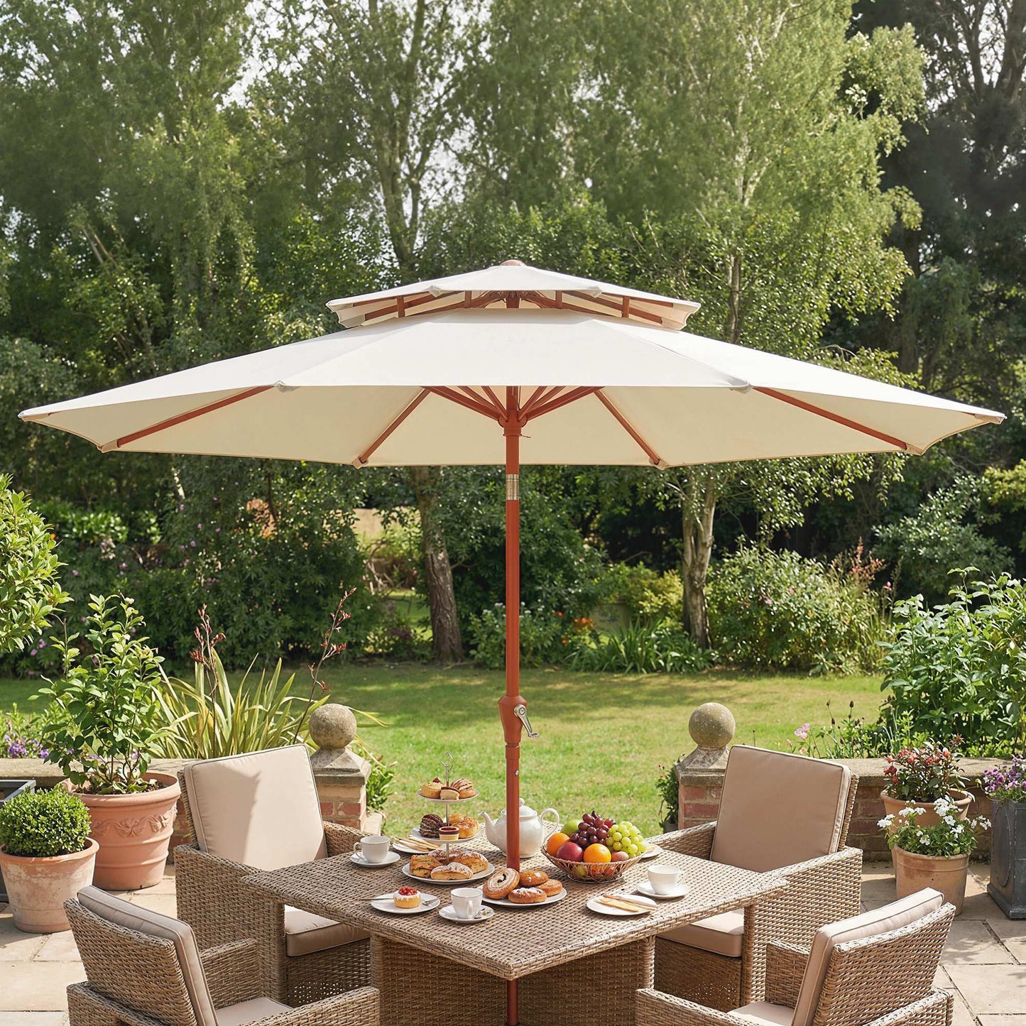 2.7 m Garden Parasol with Double Top Outdoor Market Table Umbrella with Crank System, Cream White