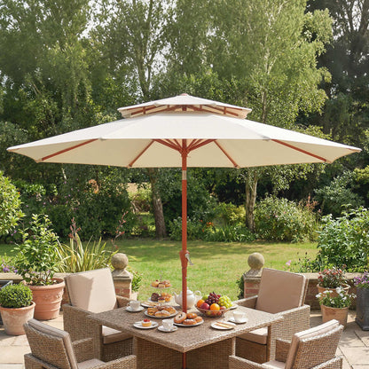2.7 m Garden Parasol with Double Top Outdoor Market Table Umbrella with Crank System, Cream White
