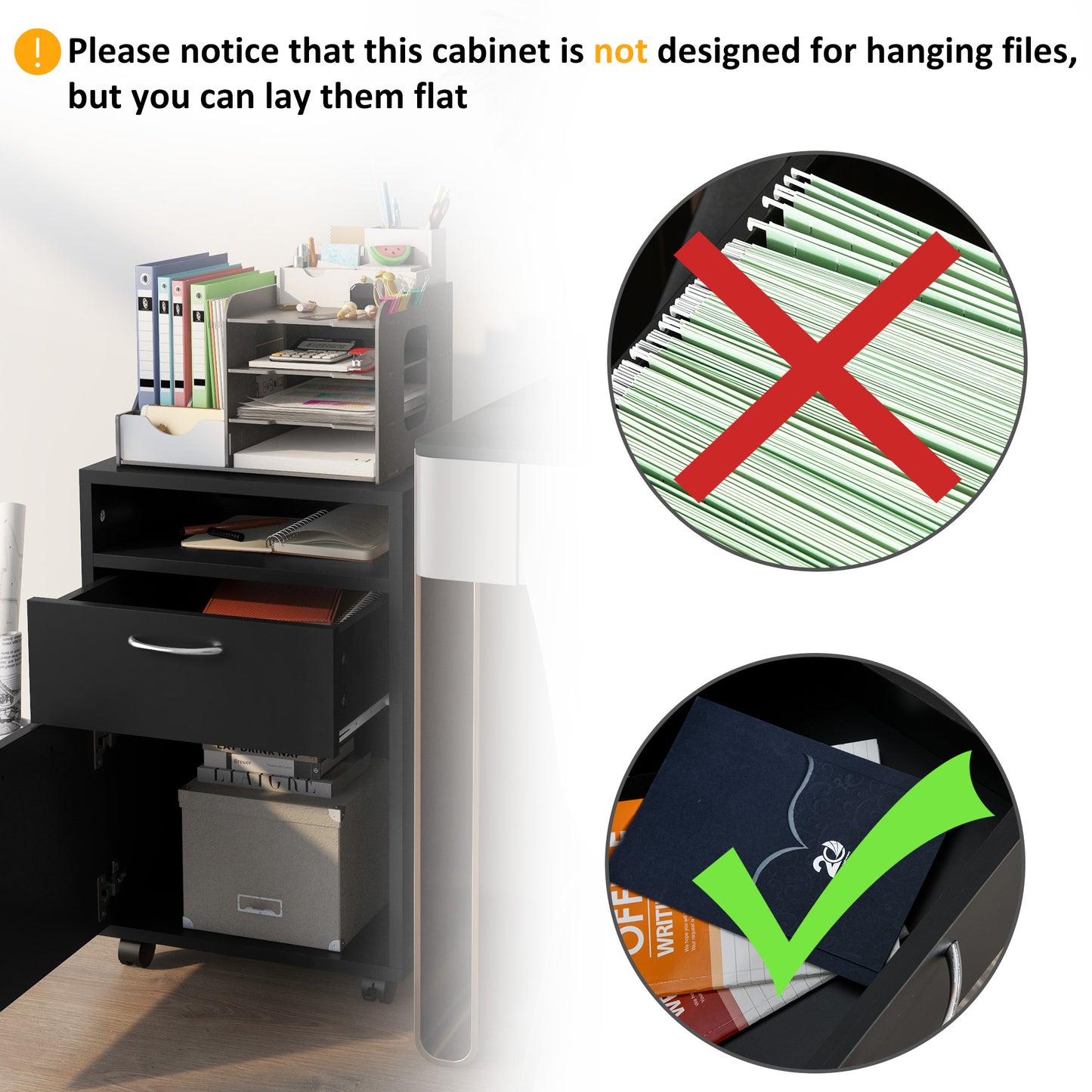 Filing Cabinet, Mobile File Cabinet with 2 Drawers, Office Home Organiser on Wheels for A4, Letter-Size File Folders