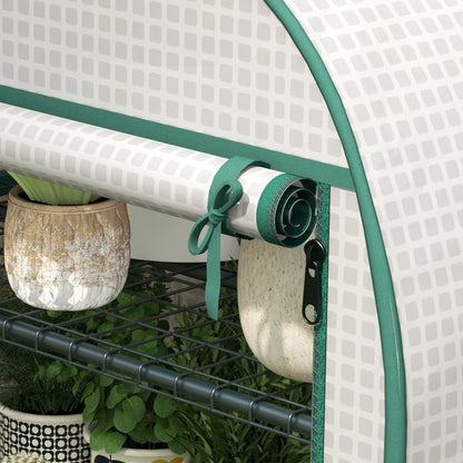4 Tier Mini Greenhouse for Outdoor, Portable Gardening Plant Green House with Storage Shelf, Roll-Up Zipped Door