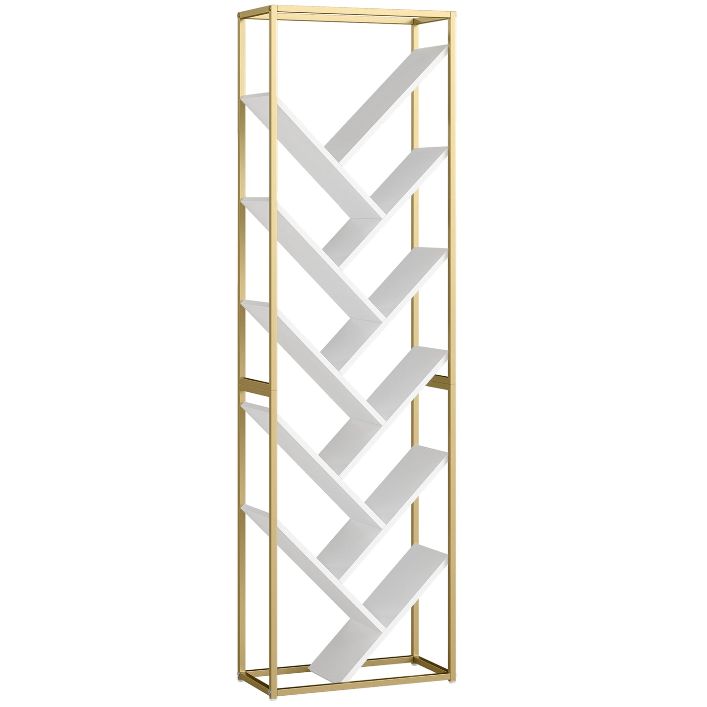 10 Shelf Modern-Style Bookshelf - Gold Tone/White