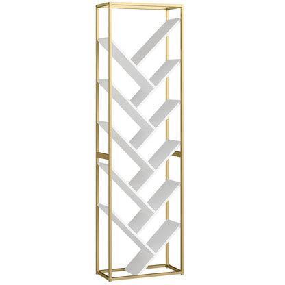 10 Shelf Modern-Style Bookshelf - Gold Tone/White