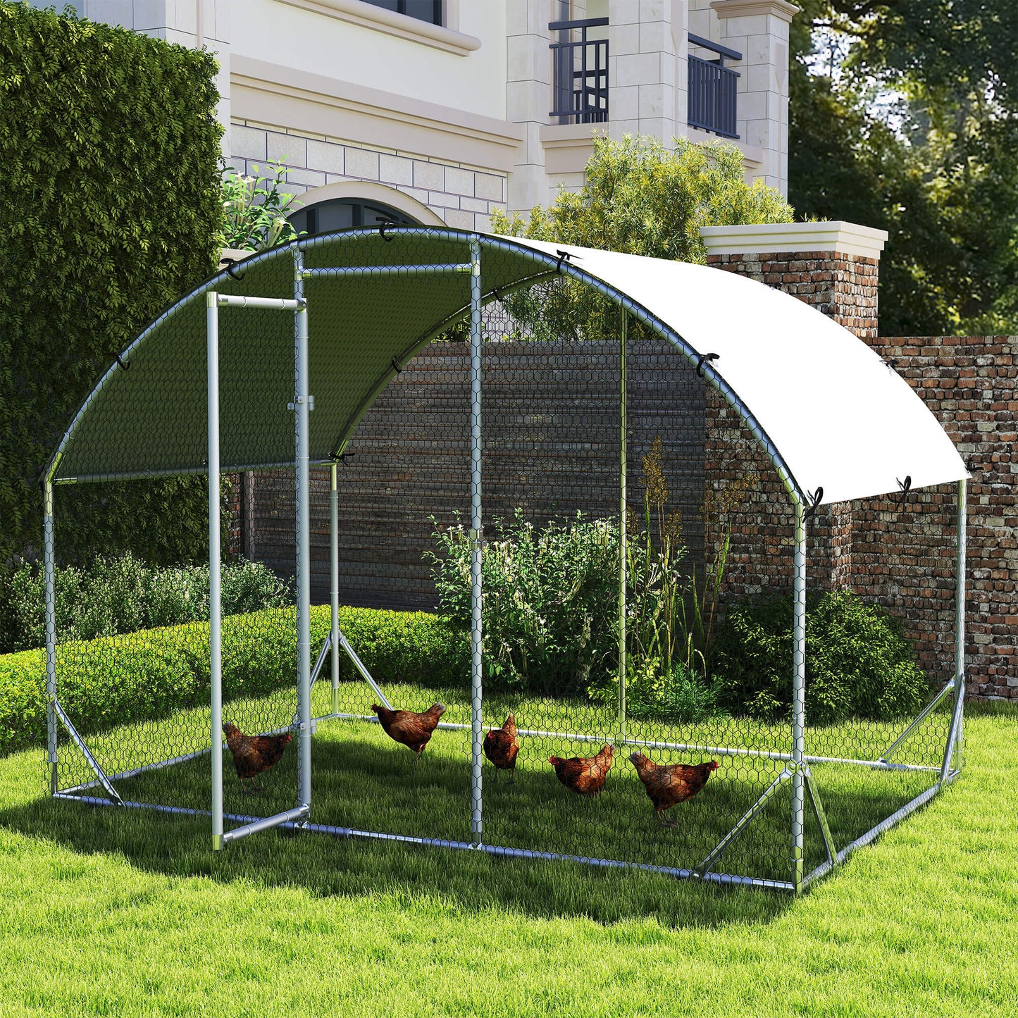 Walk In Chicken Run Galvanised Chicken Coop Hen Poultry House Cage Water-Resist Cover, Silver