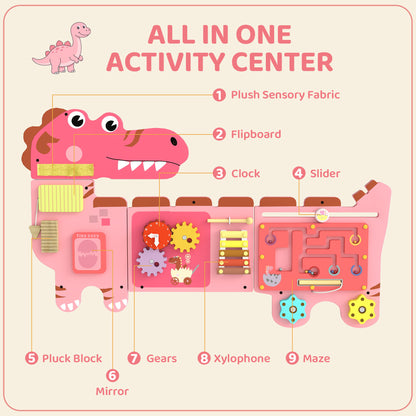 Busy Board Panels, Wall Mounted Montessori Inspired Busy Board, Toddler Learning Centre Dinosaur Theme, Pink