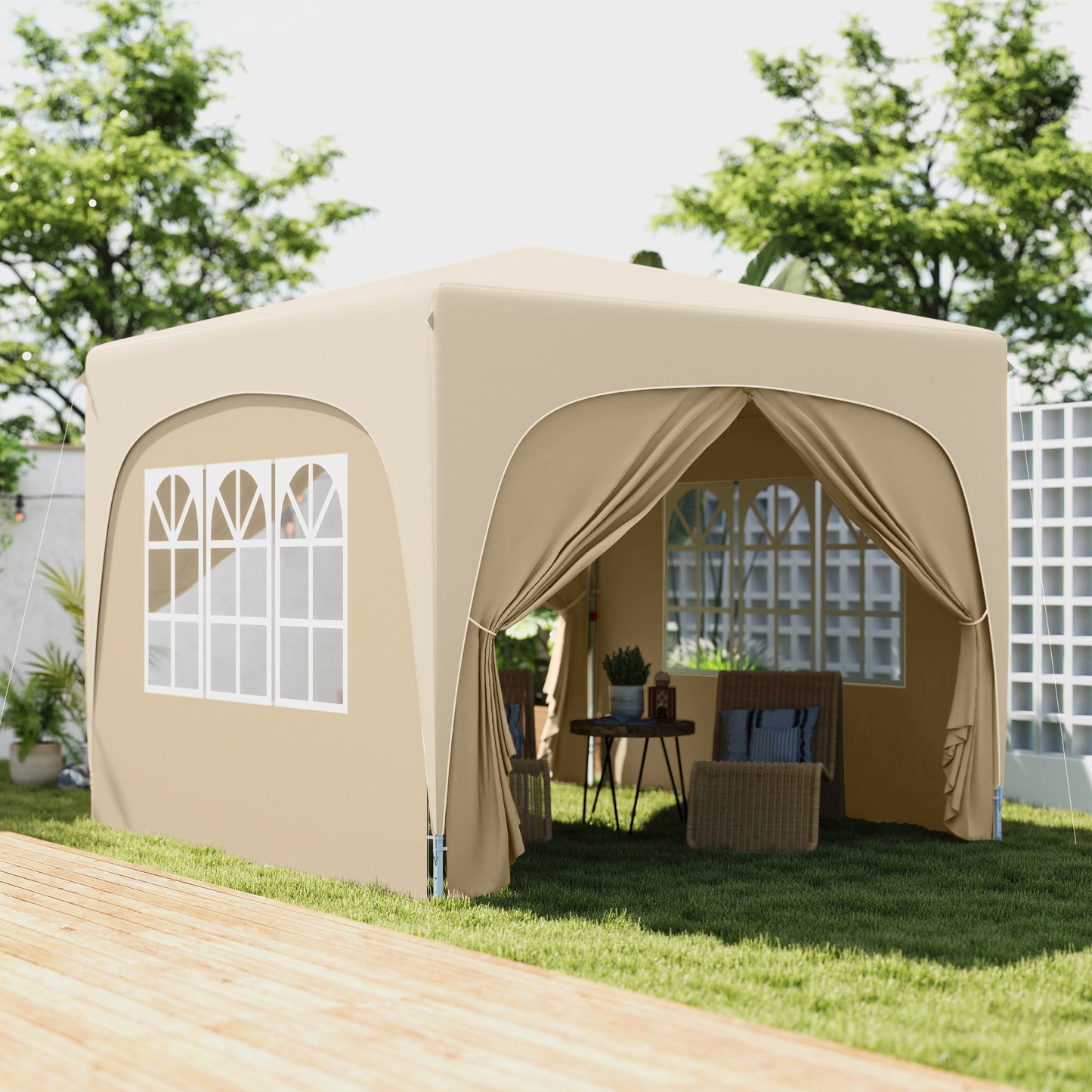 3 x 3m Pop-Up Gazebo Shelter, with Accessories - Sand
