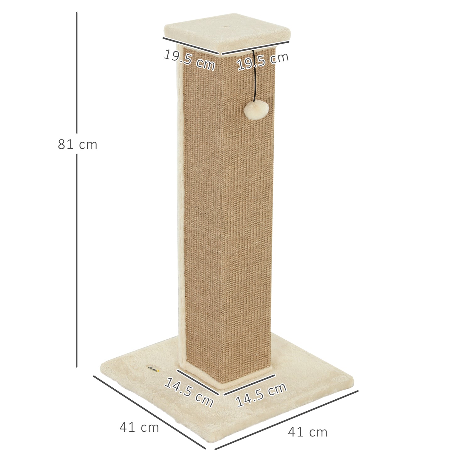 81cm Cat Scratcher, Vertical Full Scratcher w/ Natural Jute Rope, Hanging Ball, Soft Plush - Beige