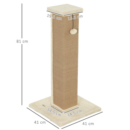 81cm Cat Scratcher, Vertical Full Scratcher w/ Natural Jute Rope, Hanging Ball, Soft Plush - Beige