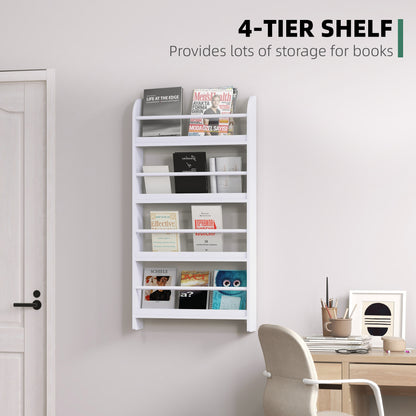 Bookcase, 4 Tier Wall Mounted Bookshelf, 15cm Depth Storage Shelving Rack for Bedroom Nursery Office Home