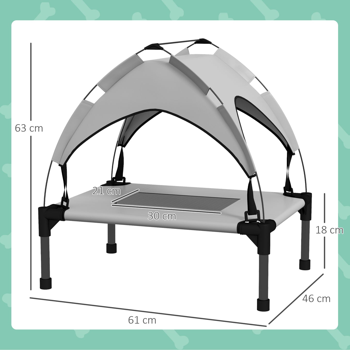 Cooling Raised Pet Bed w/ Washable Breathable Mesh, for Mini Small Dogs, 61 x 46 x 63cm - Light Grey