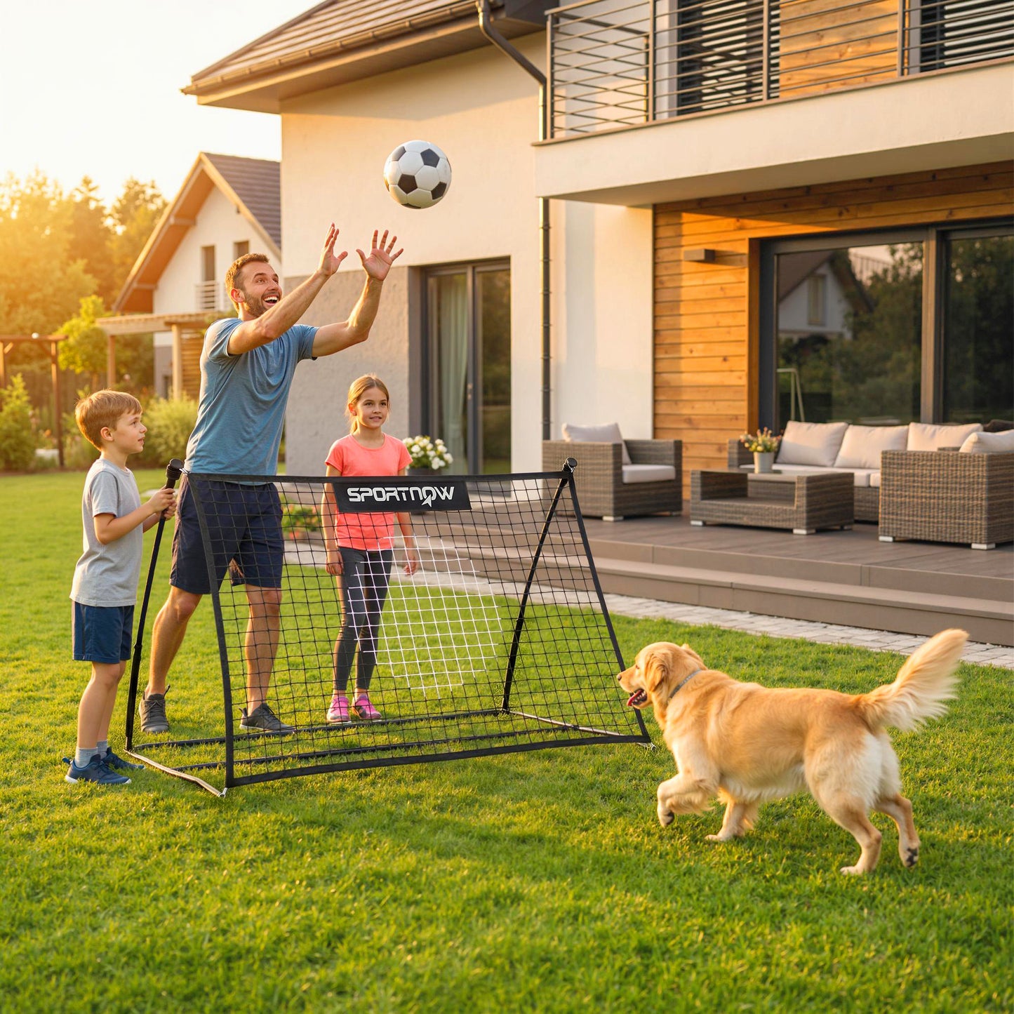Football Rebounder Net, Portable Kickback Football Rebounder Net with Carry Bag and Ground Stakes