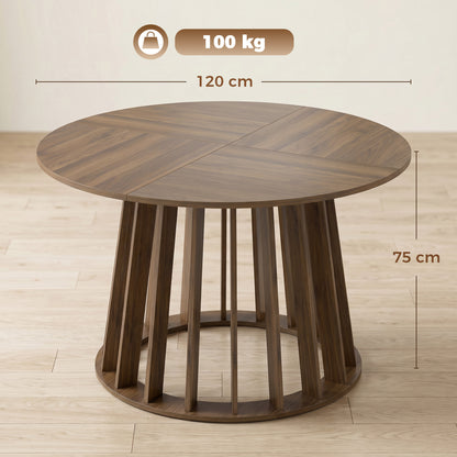 Dining Table for 4-6 People Modern Kitchen Table with Slatted Base 120 cm Round Light Walnut