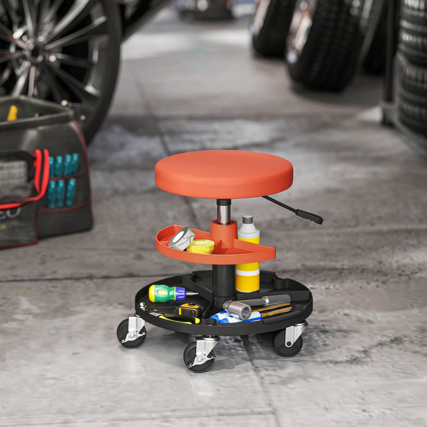 Rolling Mechanic Stool, 135kg Capacity Workshop Stool, 360° Swivel Roller Padded Creeper Seat with Wheels