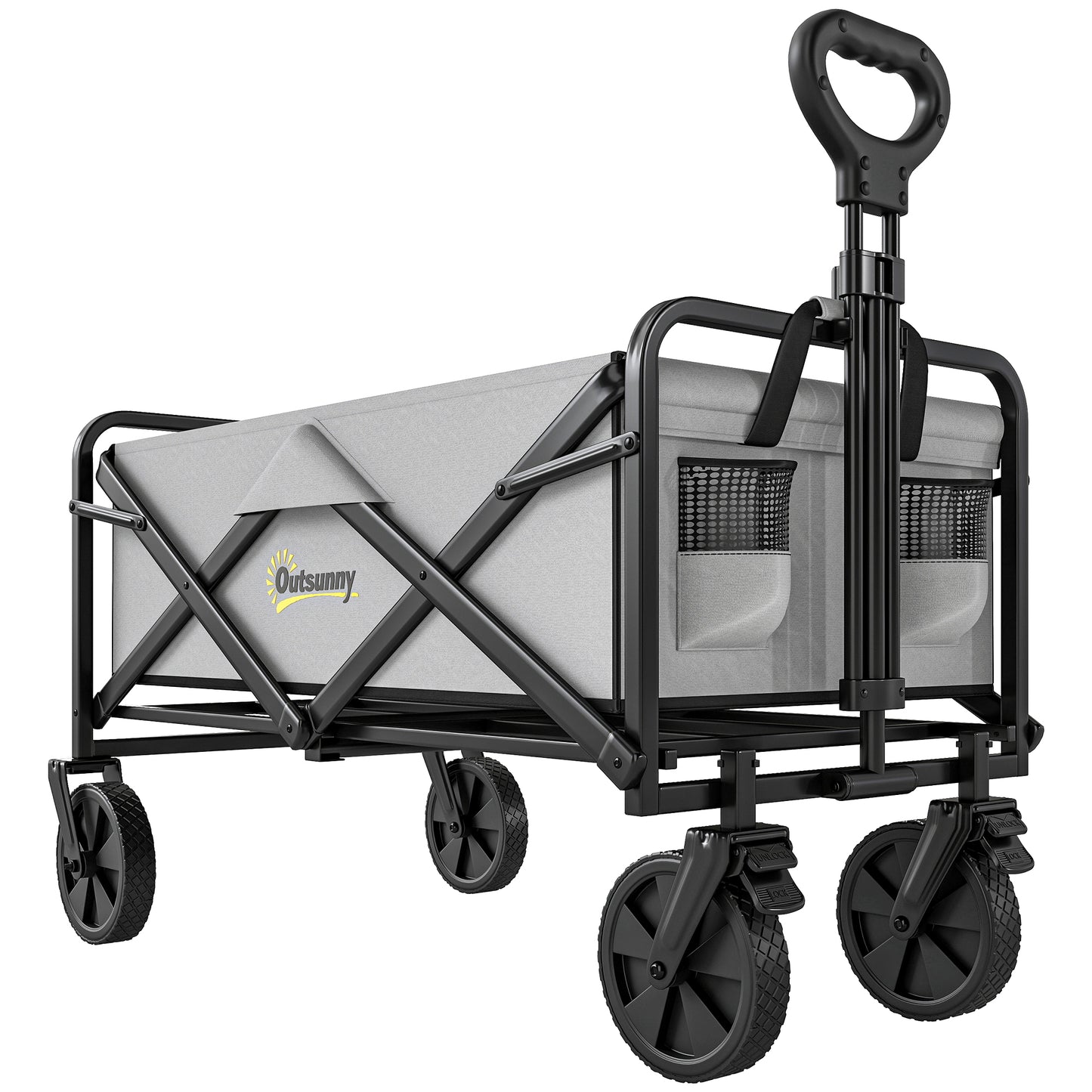 Folding Pull Along Cart Cargo Wagon Trolley with Telescopic Handle - Dark Grey