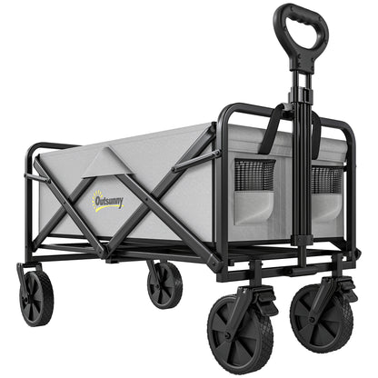 Folding Pull Along Cart Cargo Wagon Trolley with Telescopic Handle - Dark Grey