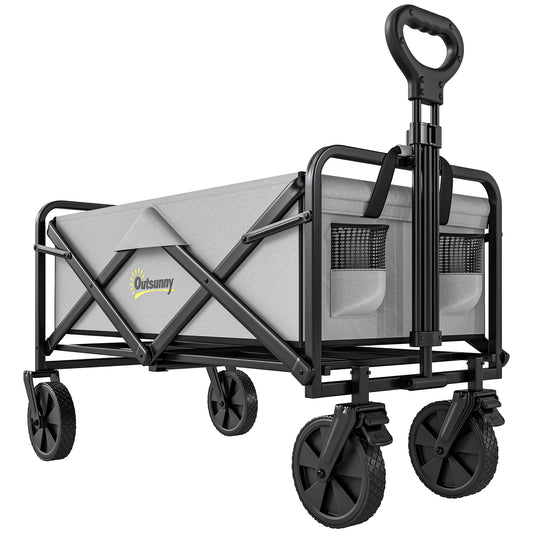 Folding Pull Along Cart Cargo Wagon Trolley with Telescopic Handle - Dark Grey