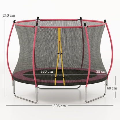 10ft Outdoor Trampoline with Enclosure Net, Spring Cover, Pink