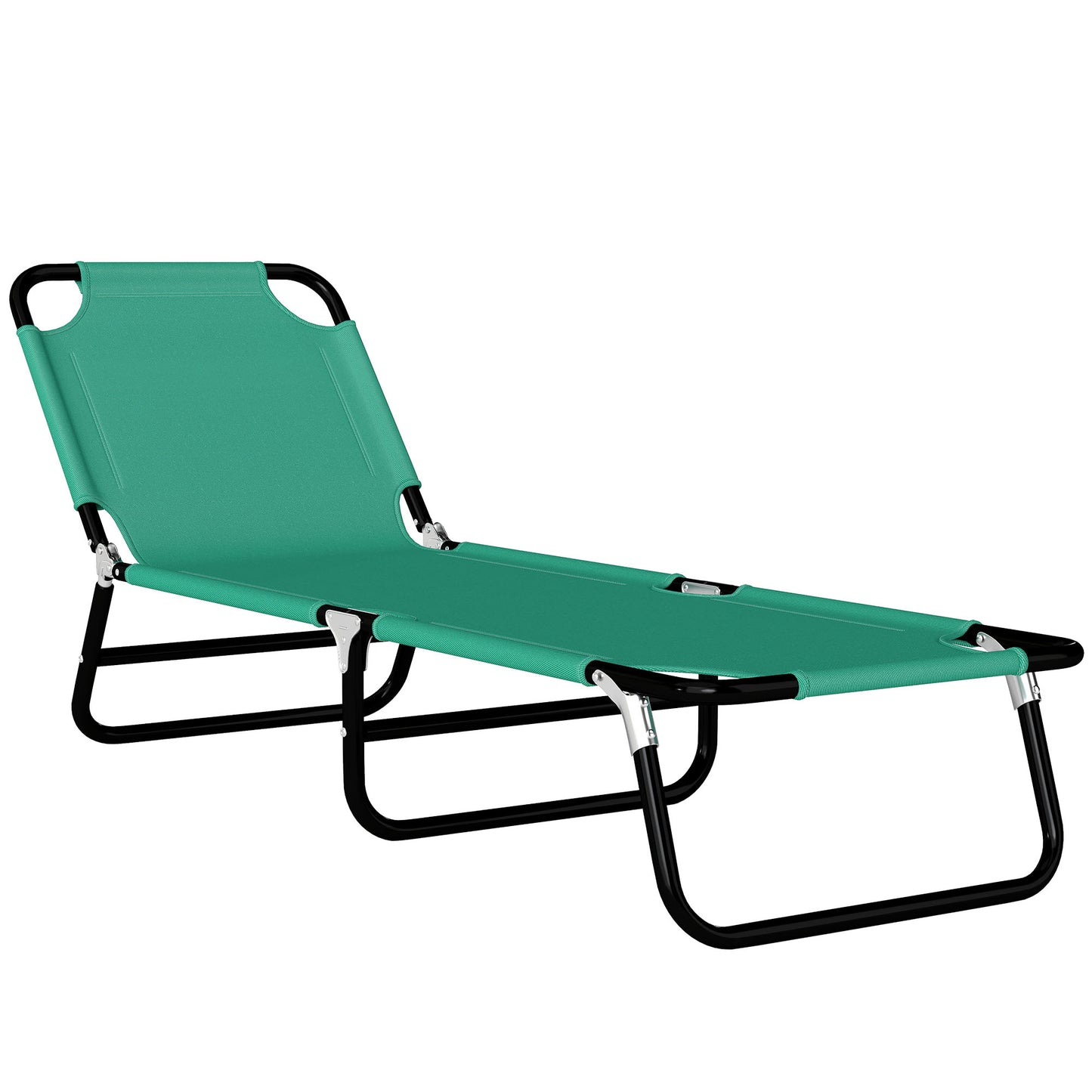 Foldable Sun Lounger with 5-Position Adjustable Backrest, Outdoor Portable Recliner Chaise Lounge Chair, Green