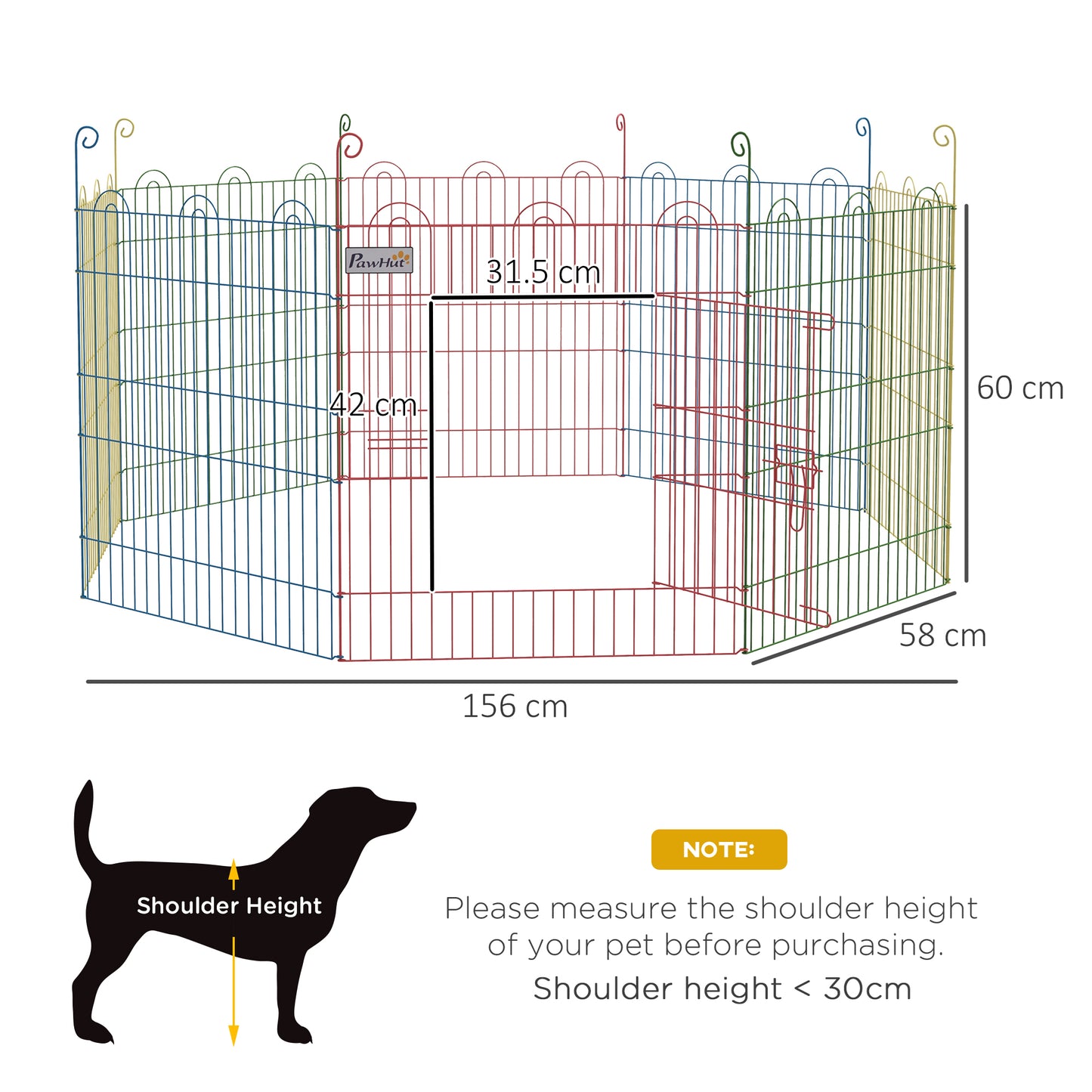 Pet Playpen Crate, with Eight Panels, Door, for Indoors and Outdoors, 60H x Φ156cm