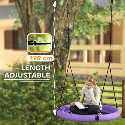 100cm Diameter Nest Seat for Kids with Height Adjustable Hanging Ropes for Outdoor, Playground, Garden, Purple
