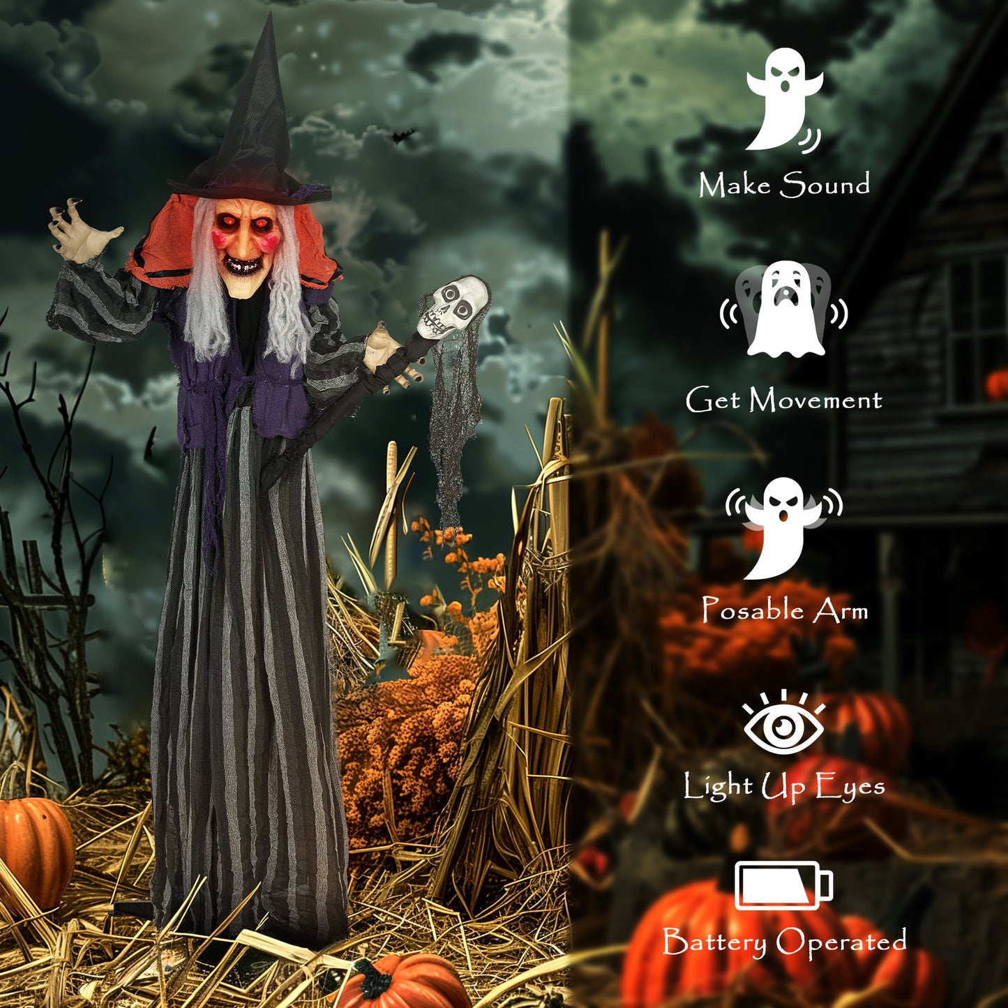160cm Lifelike Moving Witch Decoration - Multi