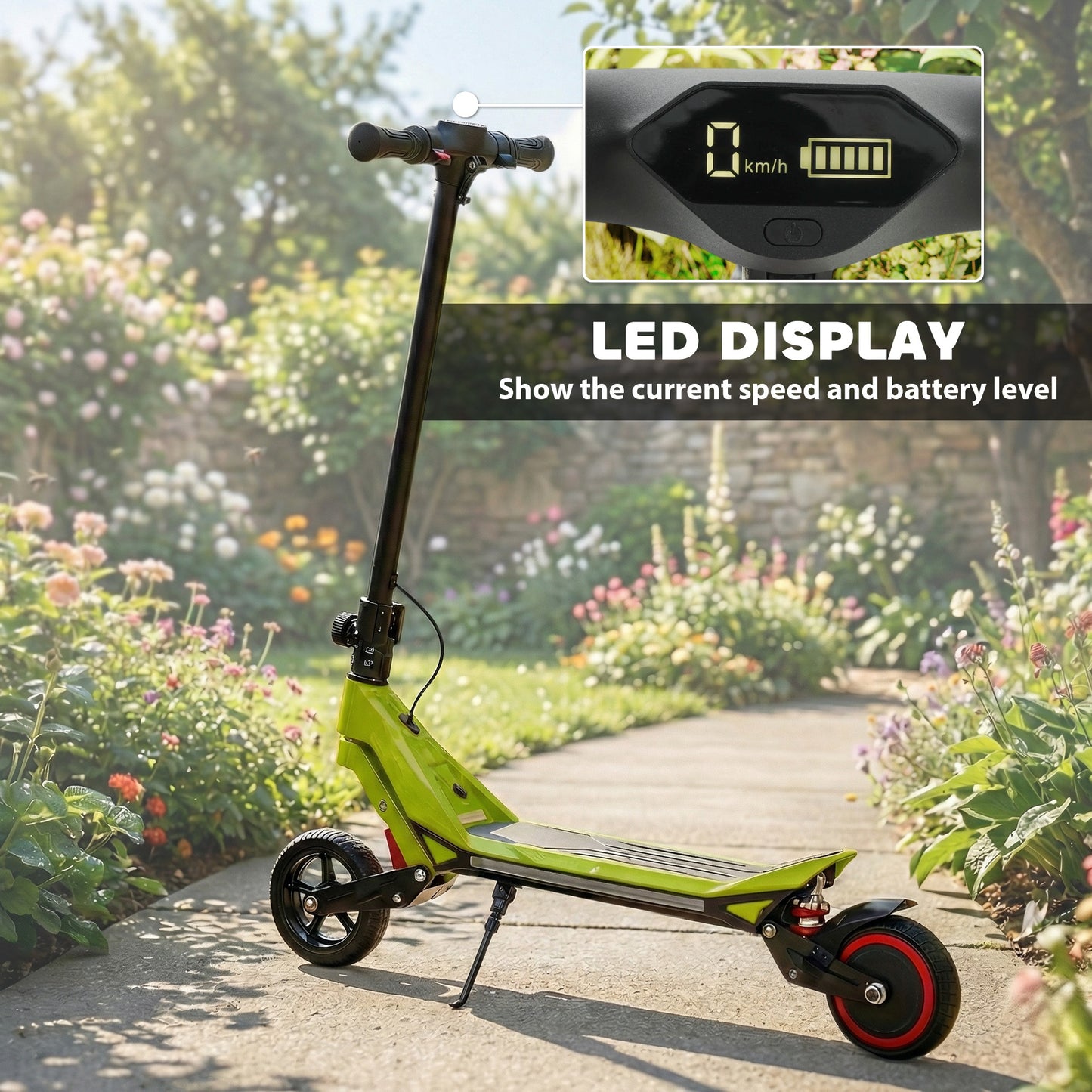 Electric Scooter for Kids, Foldable E Scooter for Age Age 6+ with LED Display, RGB lights, Up to 16km/h, Green