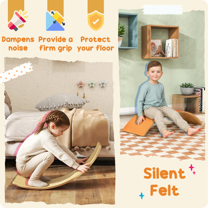 Wooden Balance Board for Kids, Wobble Board with Silent Felt for Sensory Play, Orange