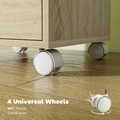 6 Drawer Vertical File Cabinet, Mobile Filing Cabinet with Quiet Drawers and Wheels with 2 Brakes, Oak Wood Effect