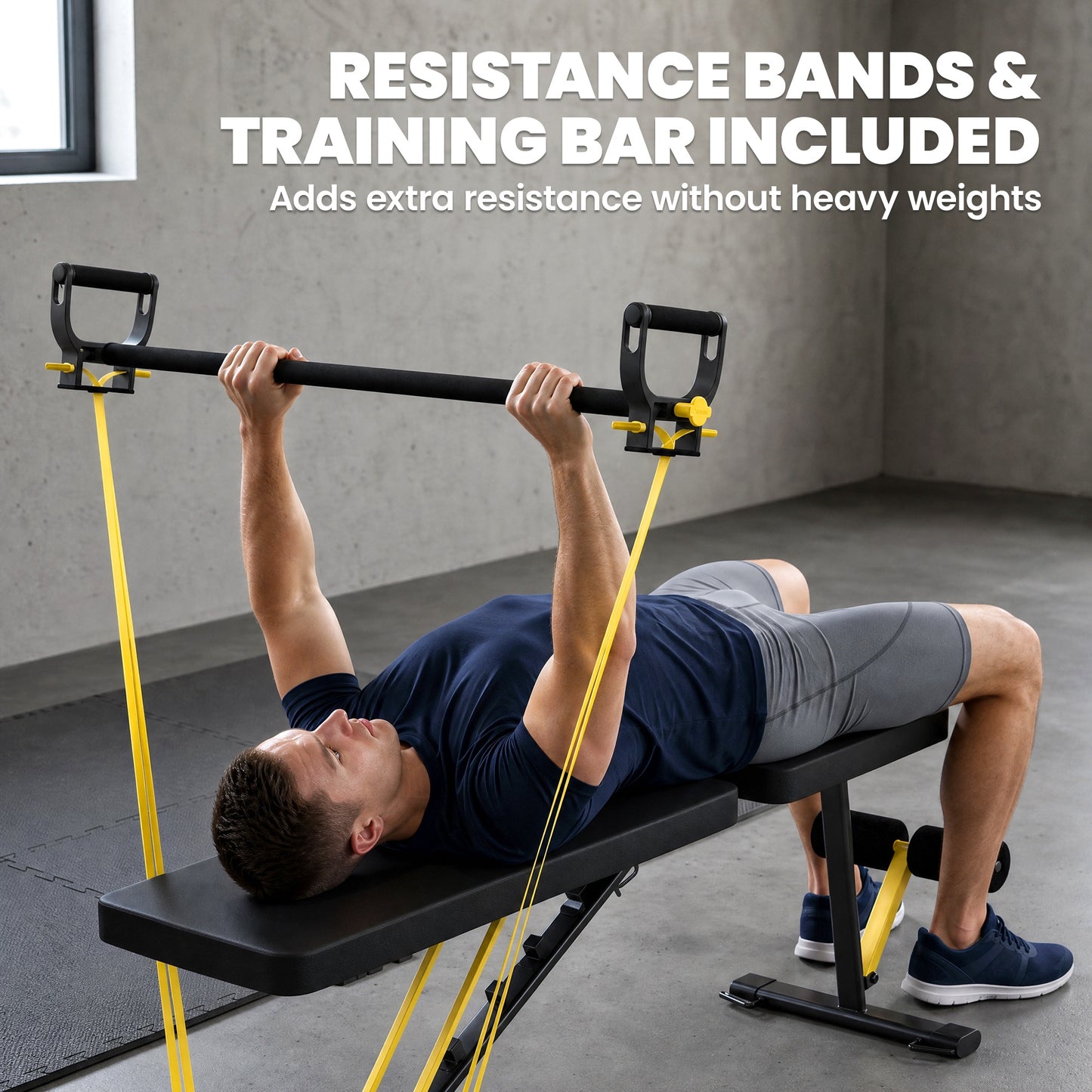 Adjustable Weight Bench, 300kg Incline Decline Flat Foldable Bench Press with 7 Backrest Positions and Resistance Bands