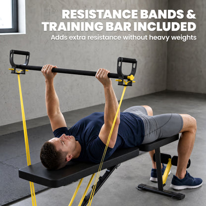 Adjustable Weight Bench, 300kg Incline Decline Flat Foldable Bench Press with 7 Backrest Positions and Resistance Bands