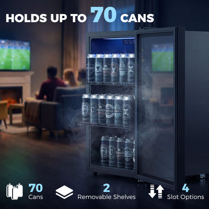 70L Drinks Fridge, 70 Can Under Counter Freestanding Beer Fridge with LED Light