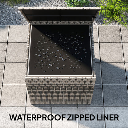 253L Garden Storage Box, Rattan Deck Box with Zipped Liner, Safe Pneumatic Rod, Patio Storage Container, Mixed Grey