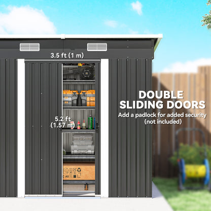7 x 4ft Outdoor Storage Shed with Foundation Kit, Lean to Metal Garden Shed for Log, Rubbish Bin, Tool, Bike, Black