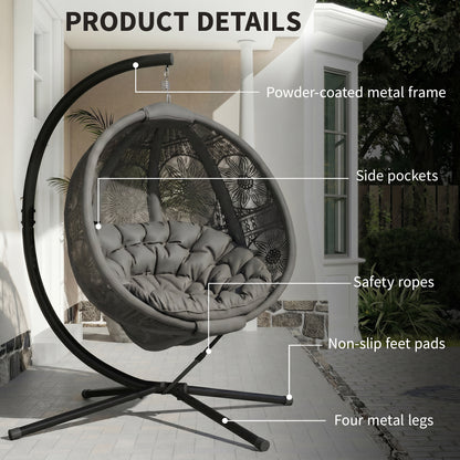 Round Egg Basket Chair, with Steel Stand, Charcoal Grey