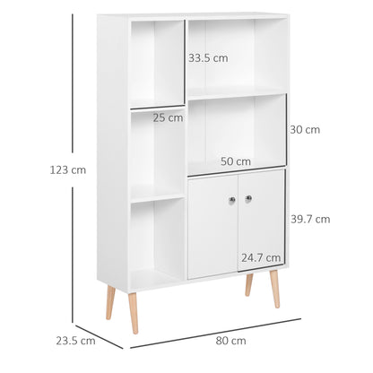 Sideboard Storage Cabinet Cupboard, Open Bookcase with 2 Doors 5 Compartments Wooden Modern Style for Living Room Bedroom Kit