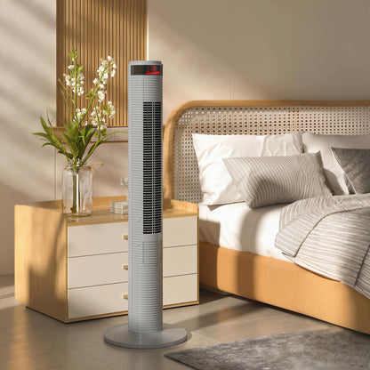 Oscillating Tower Fan Remote Control 3 Speed Modes Cooling Machine, Grey